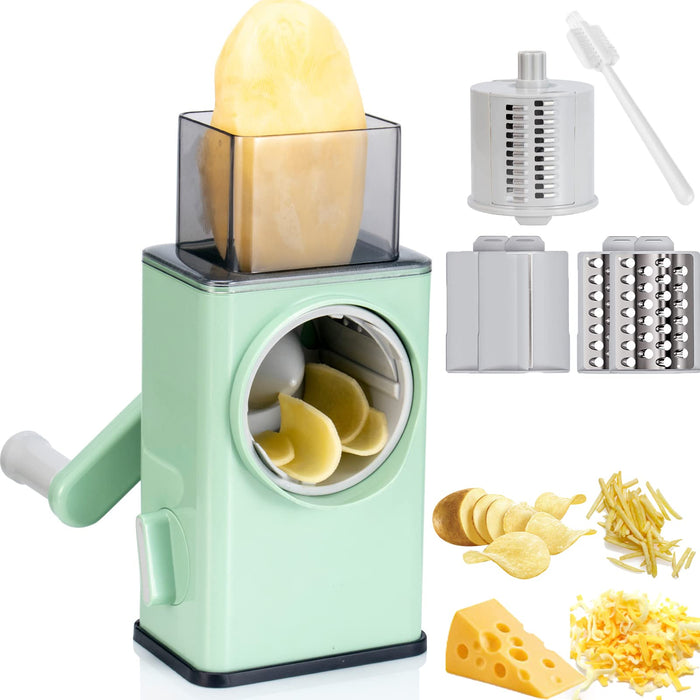 Manual Rotary Cheese Grater with Handle in Green
