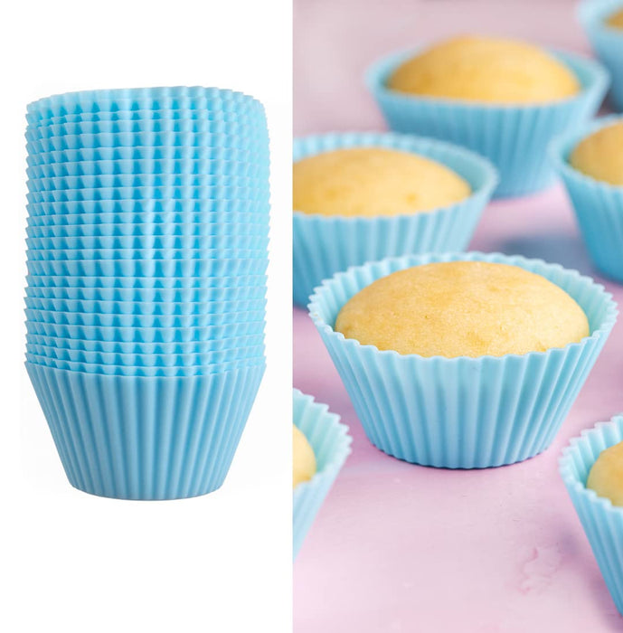 Cookie Cutter Kingdom - Silicone Baking Cups - Bulk 24 pack - Powder Blue - Reusable - Dishwasher Safe (24 Pack)