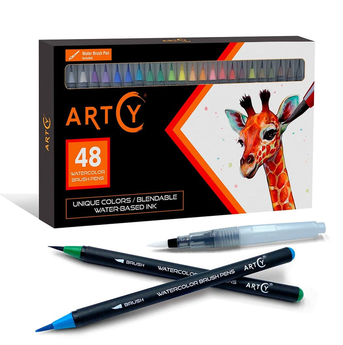 ARTISTRO Watercolor Brush Pens, 48 Colors Set + 2 Water Brush Pens