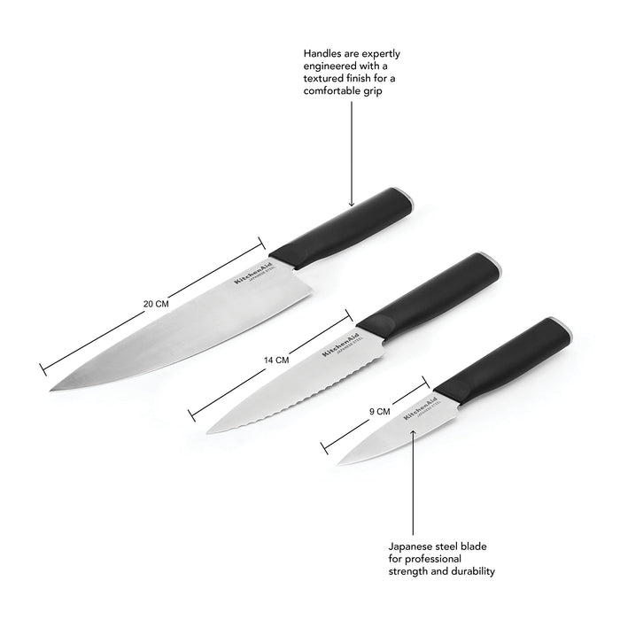 KitchenAid 3-Piece Japanese Knife Set with Blade Covers, Sharp High-Carbon Steel Kitchen Knives