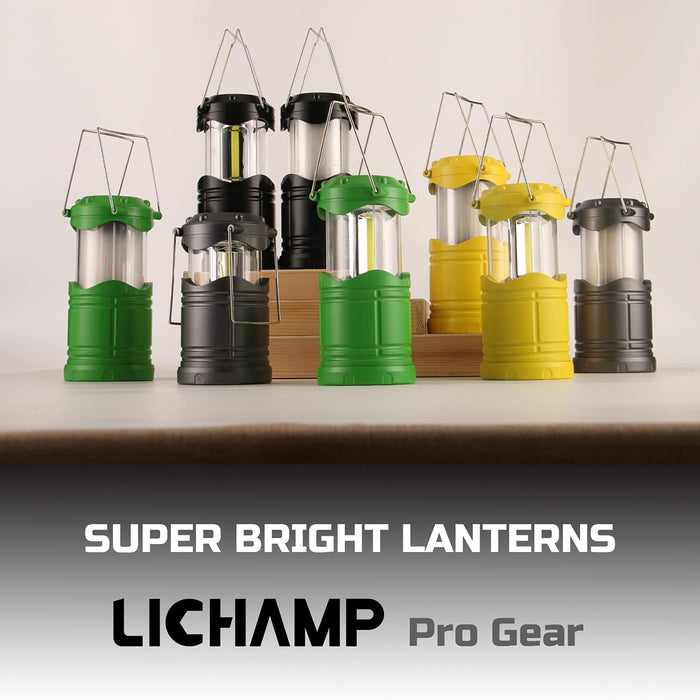 Lichamp 4 Pack LED Camping Lanterns, Battery Powered Camping Lights Super Bright Collapsible Flashlight Portable Emergency Supplies Kit, Dual Mode, Black