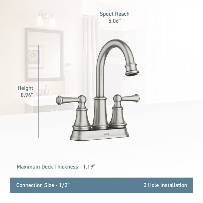 Moen 84162SRN Brecklyn Two Handle Centerset Lavatory Faucet, Center Dimensions 4 in Center, Spot Resist Brushed Nickel