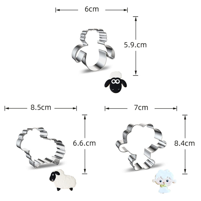 Lamb Sheep Cookie Cutter Shapes Set - 3 Pieces - Uniqus Stainless Steel Metal Animal Series Biscuit Mold Cutter