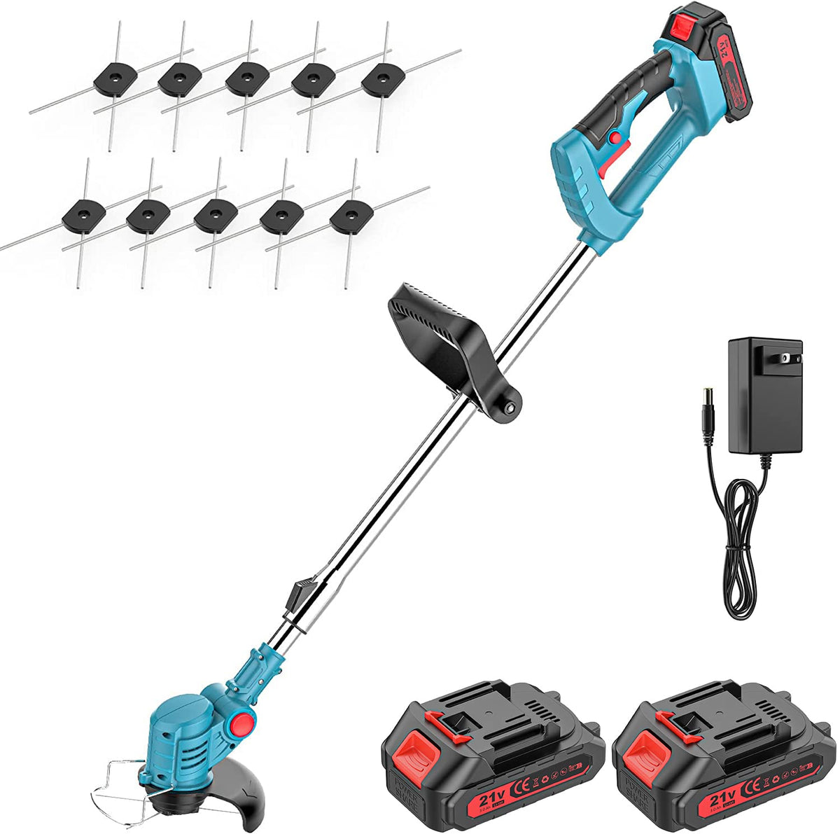  Weed Eater Battery Powered Weed Wacker with Blades, 3 in 1  Cordless Grass Trimmer Foldable and Lightweight, with 3 Types Blades and  2Pcs Li-Ion Batteries 21V 2Ah Black : Patio