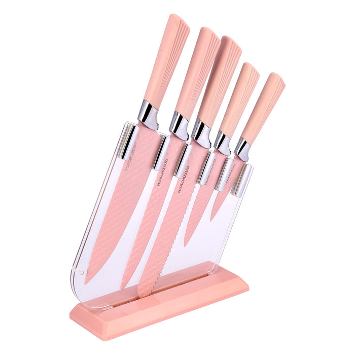 CHUYIREN Pink Knife Set of 6, Pink Kitchen Knives Sets with Knife