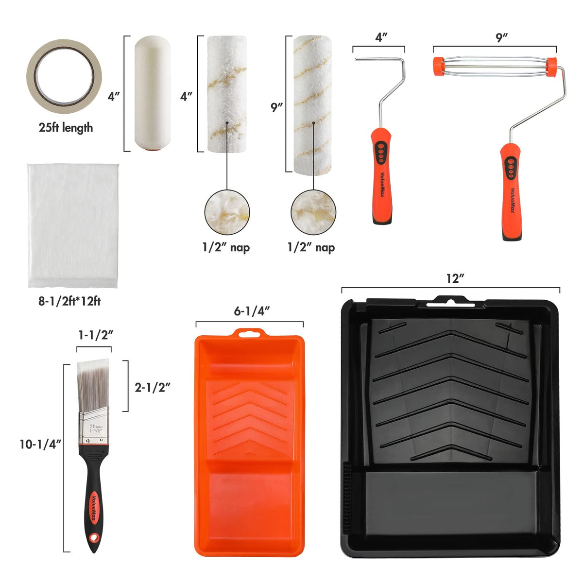 Small House Painting Tray Set with 4-Inch Foam-Covered Roller Refills (8  Pcs)