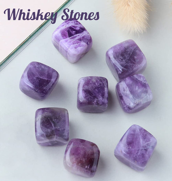 Amethyst Whiskey Stones Chilling Crystal Ice Cubes for Drinks Whiskey Rocks 0.8" Wine Cubes s for Women Set of 6