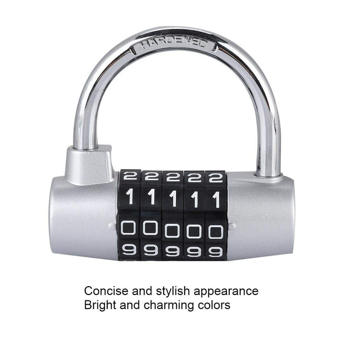 Metal Padlock, 5 Digit Code Door Lock U-Shaped Suitcase Combination Lock for Gym, Sports, School & Employee Locker, Outdoor, Fence, Hasp and Storage(Silver)