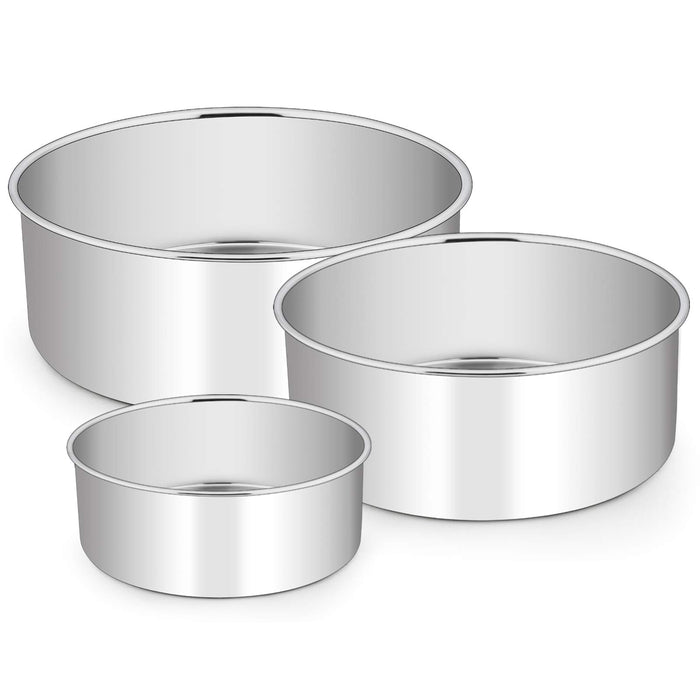 Cake Pans Set of 3, 6 x 3 Inch E-far Stainless Steel Round Cake Baking  Pans, Deep Metal Cake Tins for Small Tier Layer Cake Wedding Birthday