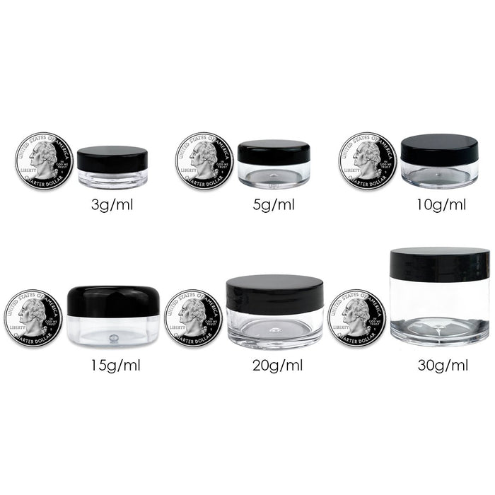 Beauticom 12 Piece 1 oz. USA Acrylic Round Clear Jars with Flat Top Lids for Creams, Lotions, Make Up, Cosmetics, Samples, Herbs, Ointments (12 Pieces Jars + Lids, BLACK)
