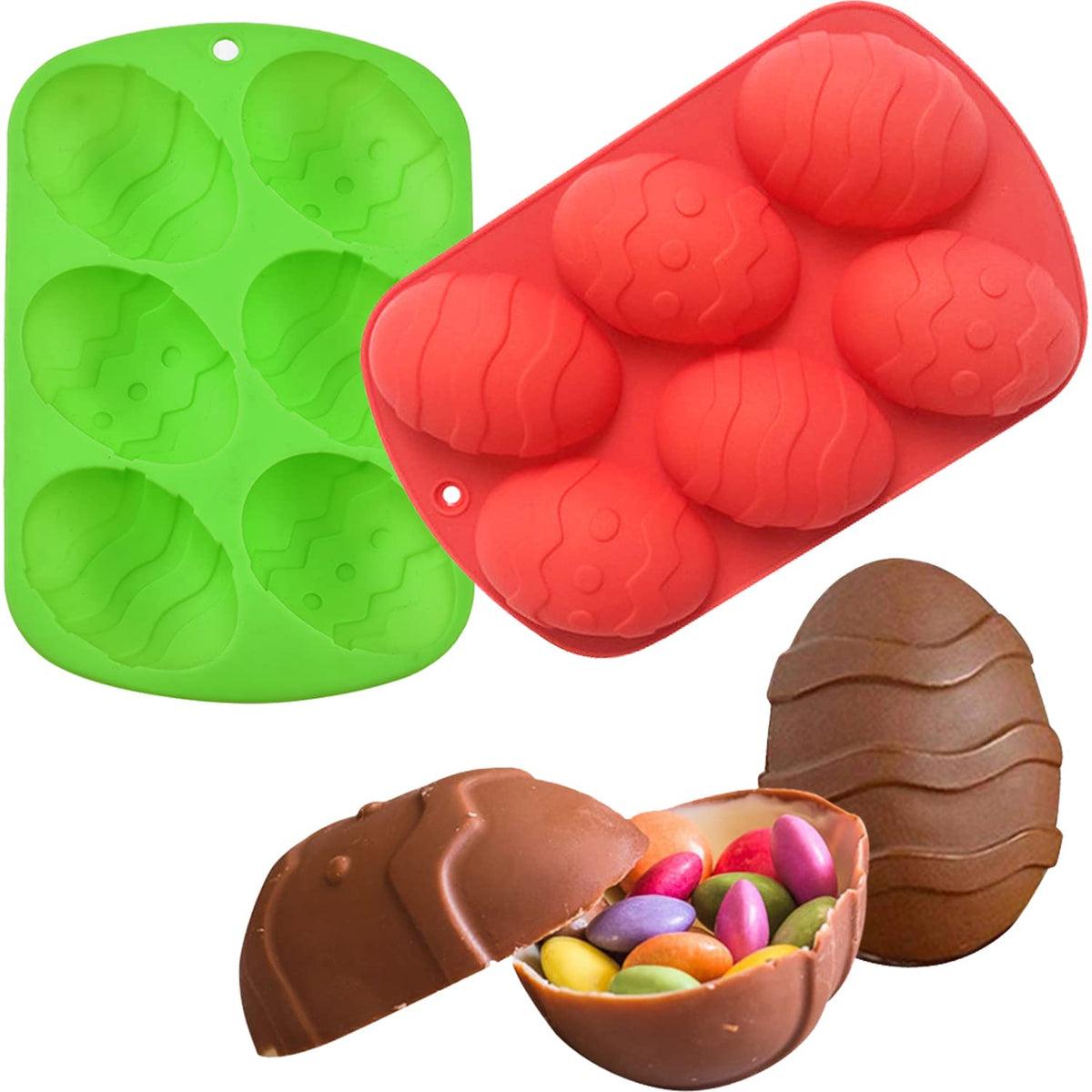 2 Pack Easter Egg Shaped Silicone Cake Mold 6-Cavity Chocolate