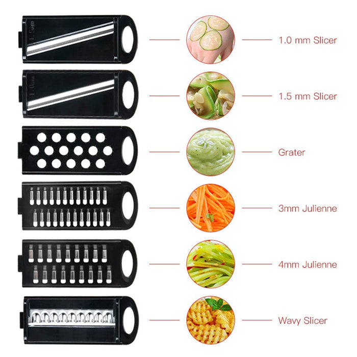 6 in 1 Multi-function Vegetable Slicer Kitchen Mandolin,Potato Chipper, Food Cutter with Storage Container and Peeler for Onion