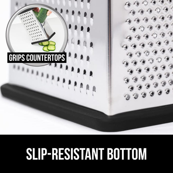 Gorilla Grip Stainless Steel Box Grater, 4-Sided XL Cheese and Spice Graters with Handle, Slice, Shred, Grate Vegetables