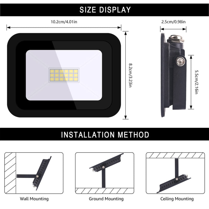 MIWAT 20W LED Flood Light with Plug, IP68 Waterproof Outdoor Security Light for Workbench Doorway Wall (3x4 Size) - 7