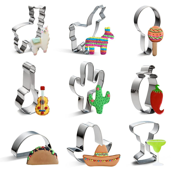 Cinco de Mayo/Mexican Fiesta Pinata Cookie Cutters Stainless Steel Cake Tool DIY Pastry Decorating (9pcs)