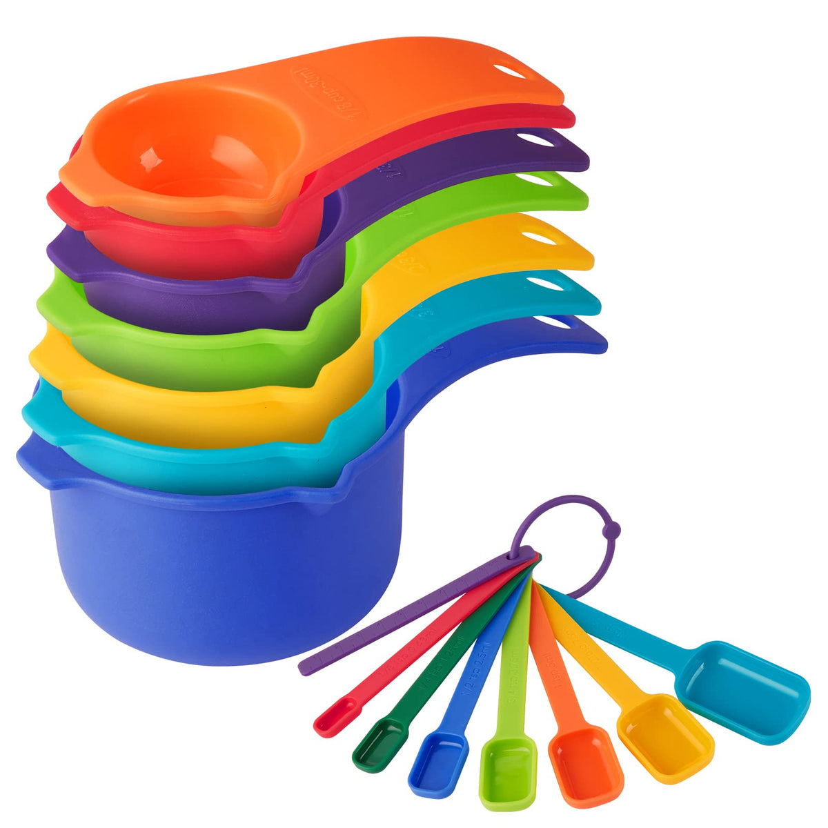 Plastic Measuring Cups and Spoons Set 14 Piece. Includes 11