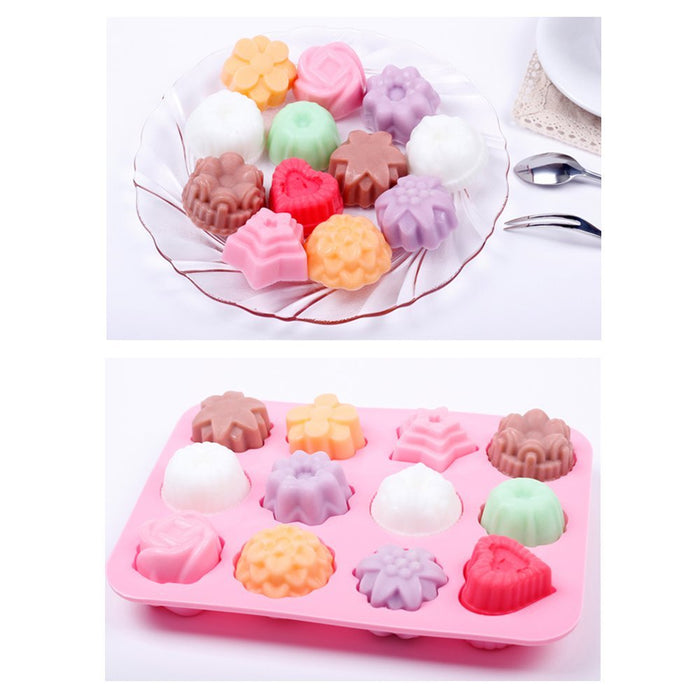 3 Pieces Set of Silicone Flower Molds, Baking Mold with Flowers and Heart  Shape, for Chocolate, Candy, Ice Cubes (pink, Blue and Green)