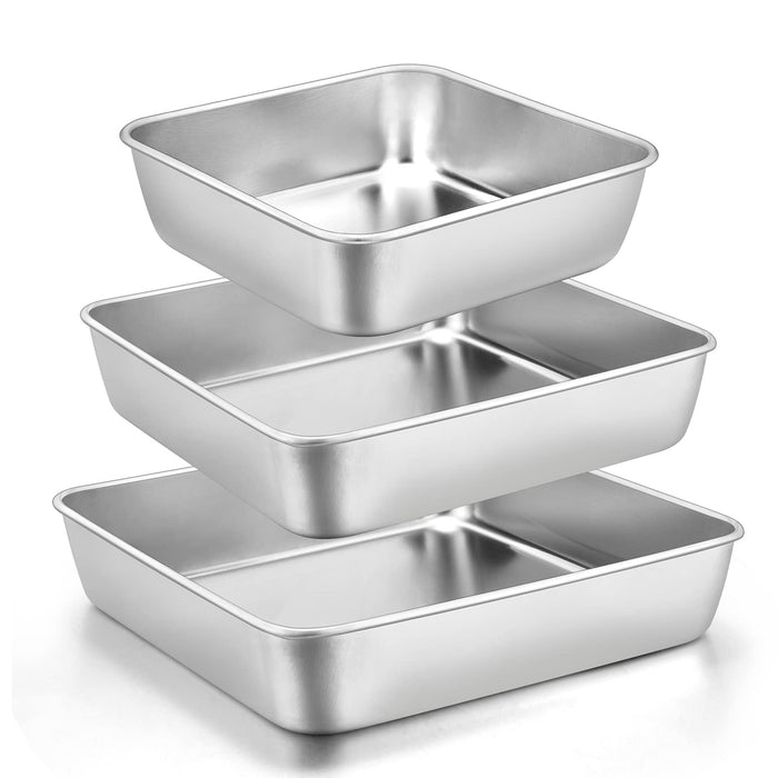 E-far 6/8/9-Inch Square Cake Pan Set, Stainless Steel Square