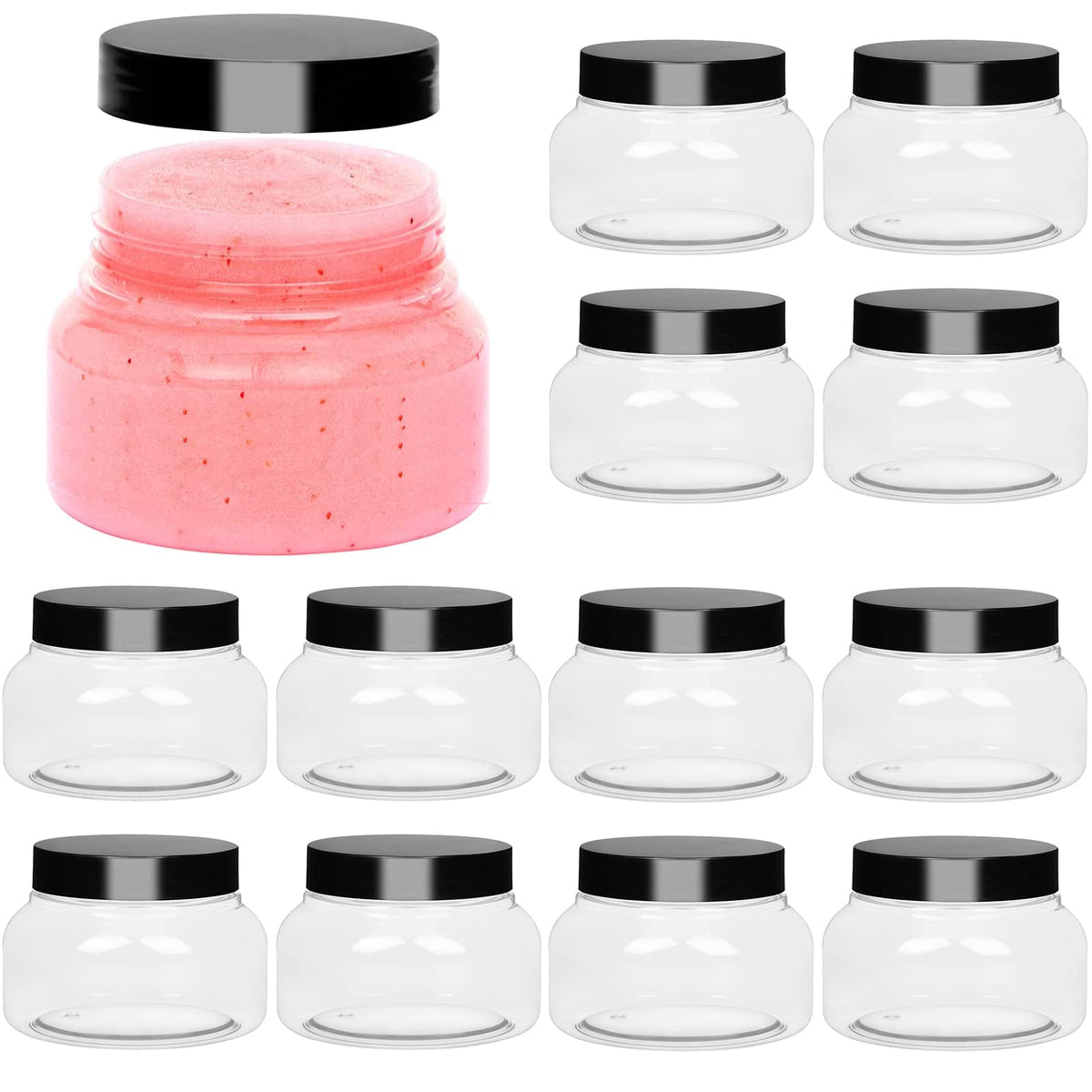 Set of 3 Plastic 6 oz. clear jars with colorful plastic lid-Storage Jar  Container-DIY body butter, body scrub, sugar scrub, slime container