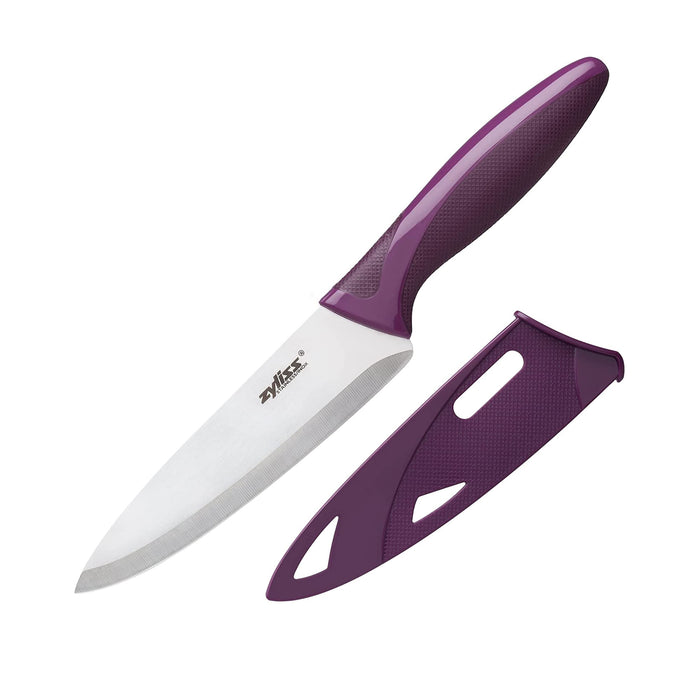 Zyliss Utility Paring Kitchen Knife with Sheath Cover - Stainless Steel Kitchen Knife Perfect for Cutting Meat, Vegetables and Fruit - 5.5-Inch, Purple