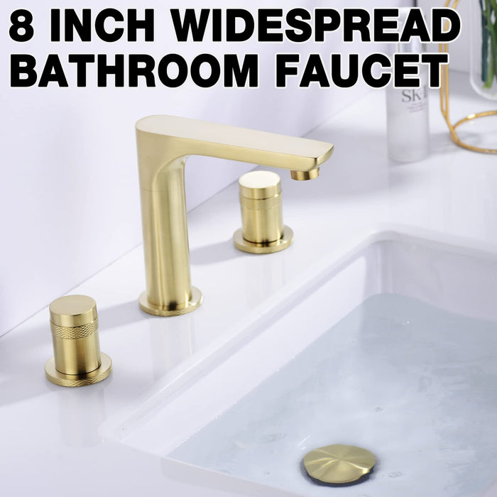 TRUSTMI Bathroom Faucet Handle Inch Widespread Vanity Sink Faucet with  Metal Overflow Drain and cUPC Water Supply Lines, Brushed Brass Gold  浴室、浴槽、洗面所