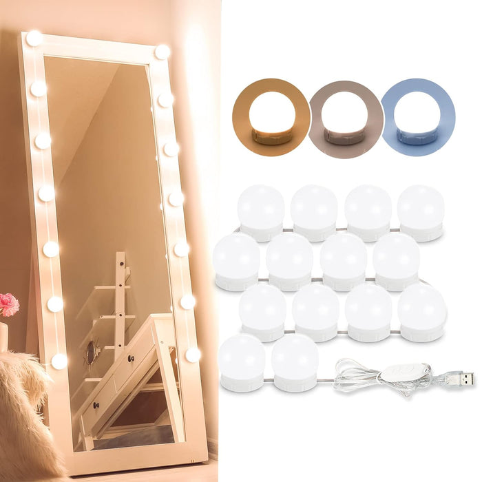 Led Vanity Lights For Mirror, Consciot Hollywood Style Lights With 14 Dimmable Bulbs, Adjustable Color & Brightness, Usb Cable