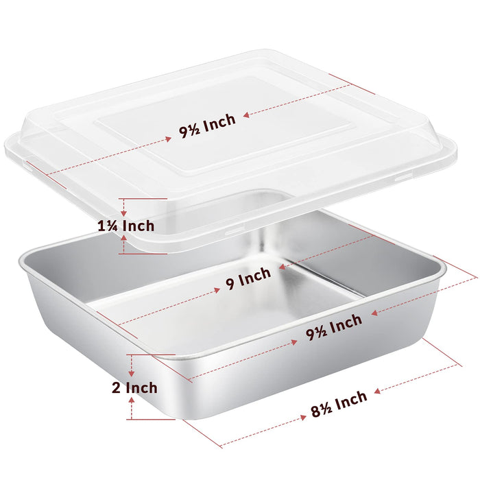 Baking Pans Set of 3, E-far Stainless Steel Sheet Cake Pan for Oven -  12.5/10.5/9.4Inch, Rectangle Bakeware Set for Cake Lasagna Brownie  Casserole