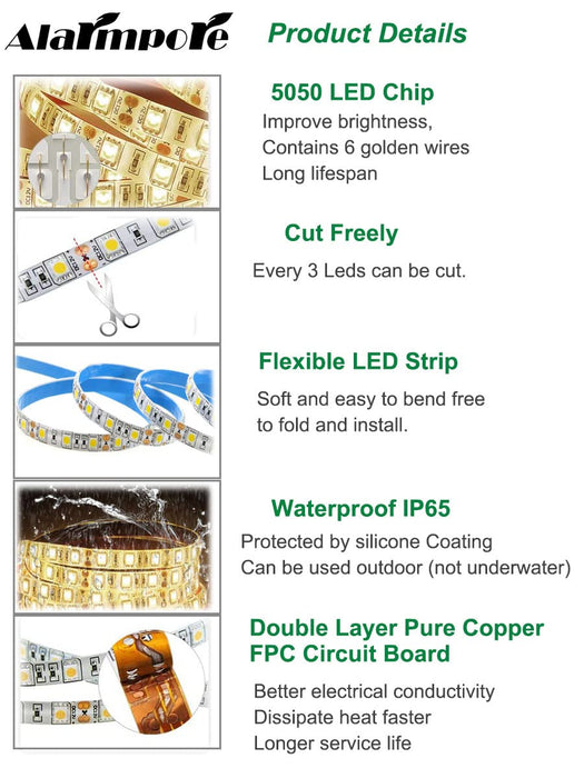 LEDENET 16.4ft LED Flexible Light Strip,600 Units SMD 5050 LEDs,24V No —  CHIMIYA