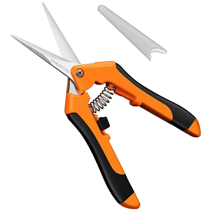 DAMOTEC 6.5 Inch Gardening Scissors Hand Pruner Pruning Shear with Straight Stainless Steel Blades Orange 1-Pack