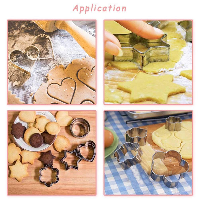 Cookie Cutters Shapes Baking Set, 12PCS Flower Round Heart Star Shape Biscuit Stainless Steel Metal Molds Cutters for Kitchen