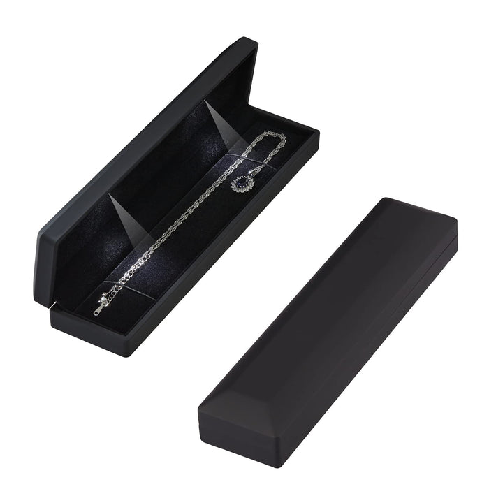Long Chain Necklace Jewelry Box Case with LED Light, Elegant Velvet Necklace Pendant Bracelet Box for Jewelry Display Wedding
