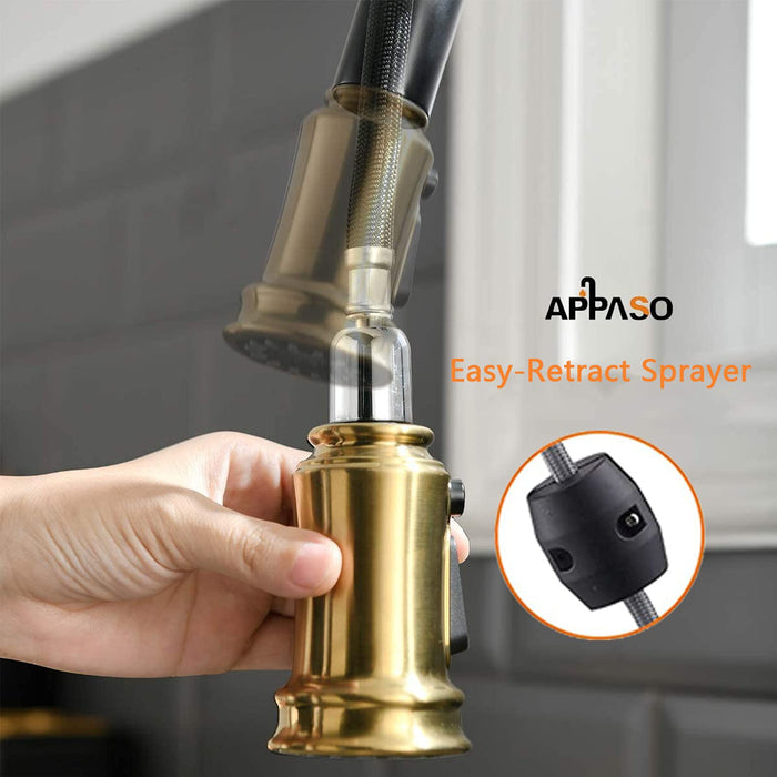 APPASO Kitchen Faucets with Soap Dispenser, Solid Stainless Steel Kitchen Faucet with Pull Down Sprayer 3 Modes, Brushed Nickel Modern Kitchen Sink Faucets with Sprayer, High Arch Single Handle Faucet