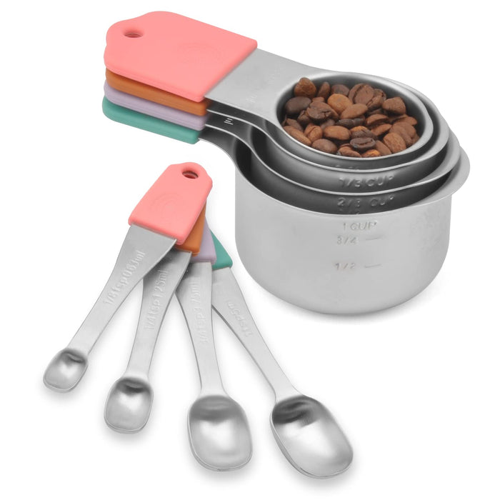 Magnetic Measuring Cups and Spoons Set of 14 Includes Stainless Steel  Stackable Measuring Cups Nesting Magnetic Measuring Spoons and 1 Leveler  for Dry