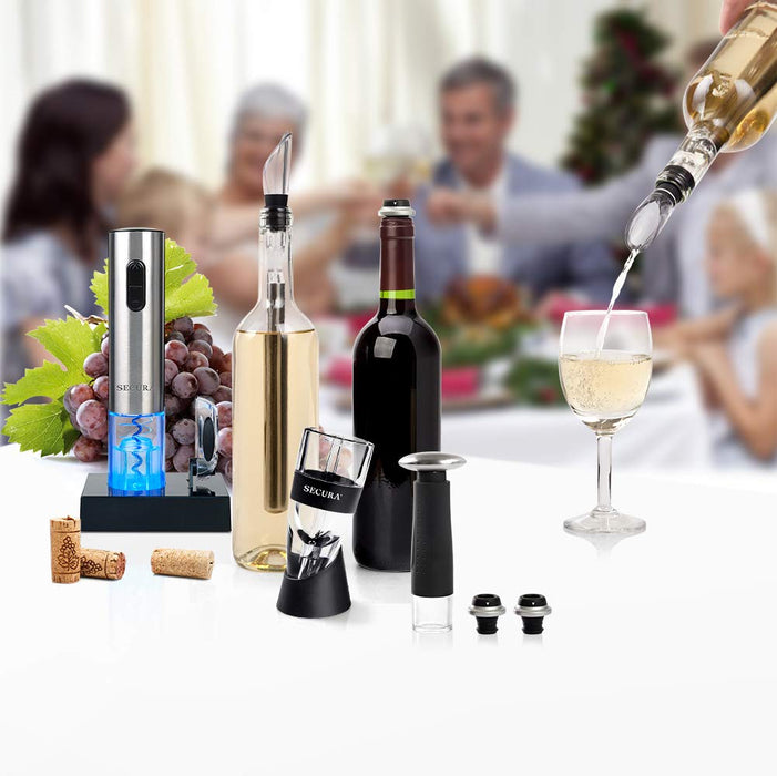 Secura Electric Wine Opener, Automatic Electric Wine Bottle Corkscrew  Opener with Foil Cutter, Rechargeable (Stainless Steel)