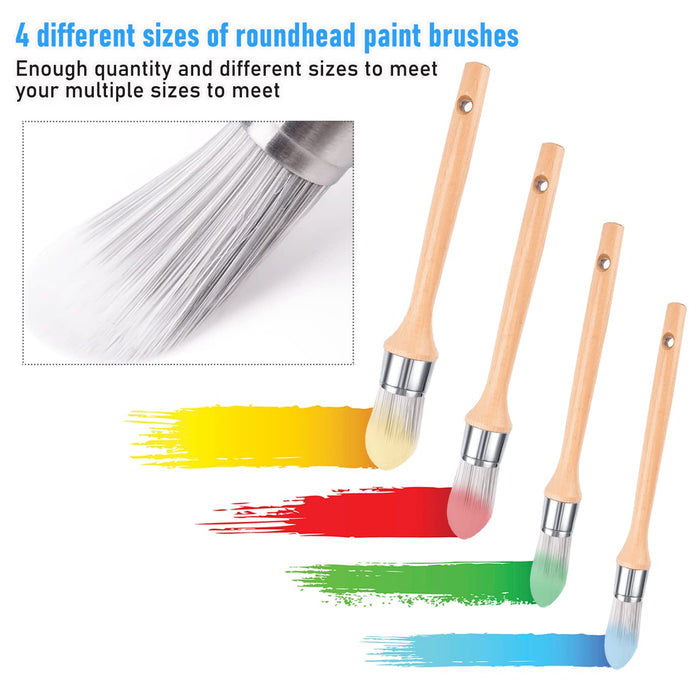 Lounsweer 4 Pieces Small Paint Brush Edge Painting Tool with Wooden Handle  Round Paint Brushes Trim