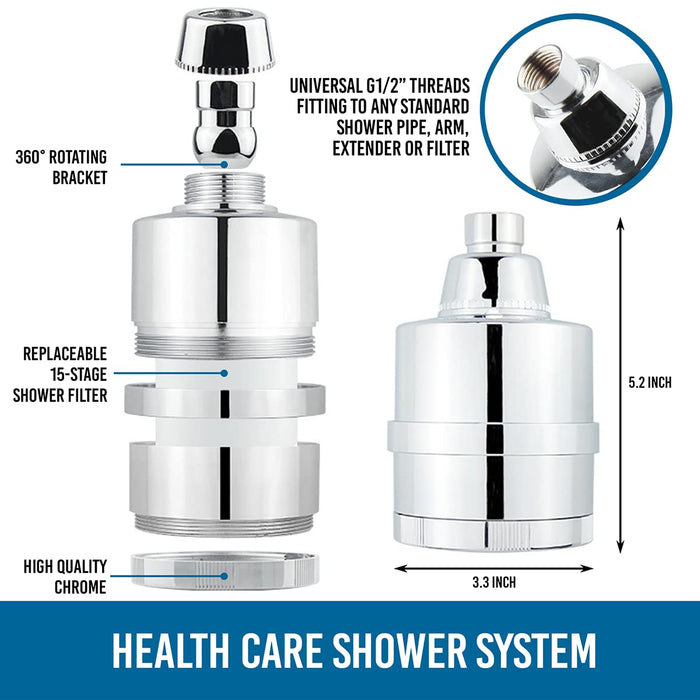 15 Stage Shower Filter, Shower Water Filter Universal Replaceable Shower  Head Water Purifier Hard Water Filter