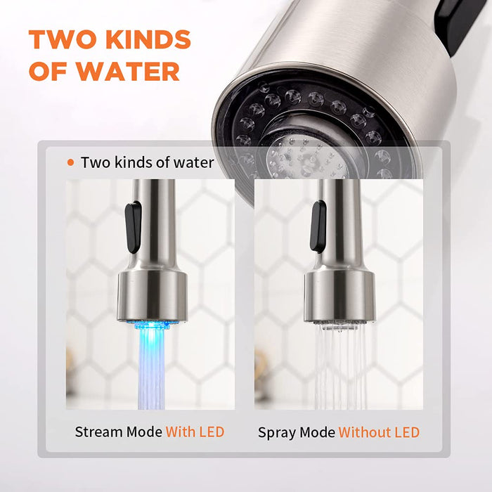 Kitchen Faucet Head Replacement, Angle Simple Kitchen Sink Faucet Parts,  Pull Down Faucet Sprayer Head Nozzle, Stream Spray and Pause Mode, Brushed