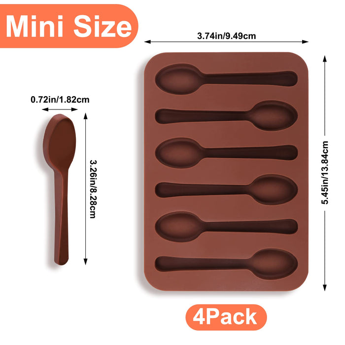 Palksky Hot Chocolate Spoon Molds, 4 Pcs Mini Silicone Hot Cocoa Bombs Candy Canes Molds, 6 Cavity Homemade Edible Spoons Baking Mold