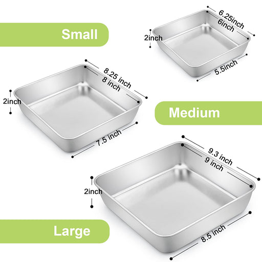 TeamFar Square Cake Pan, 8/9 Inch Stainless Steel Square Baking Pan for  Cake Brownie Lasagna, Non-Toxic & Heavy Duty, One Piece Design & Deep Wall