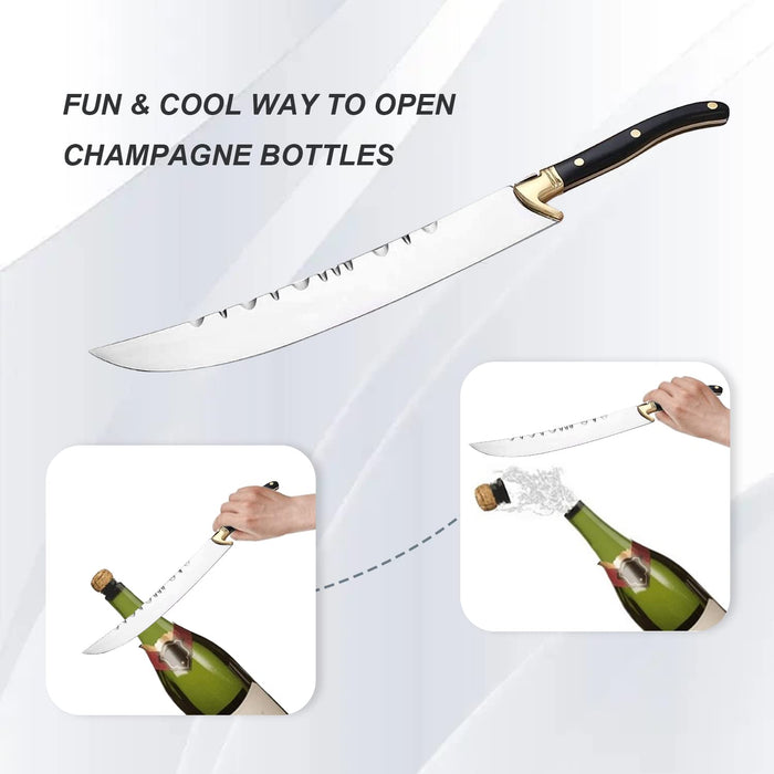 XuSha Champagne Saber Champagne Sword Wine Knife Bottle Opener Black Wood Handle with Wooden Box