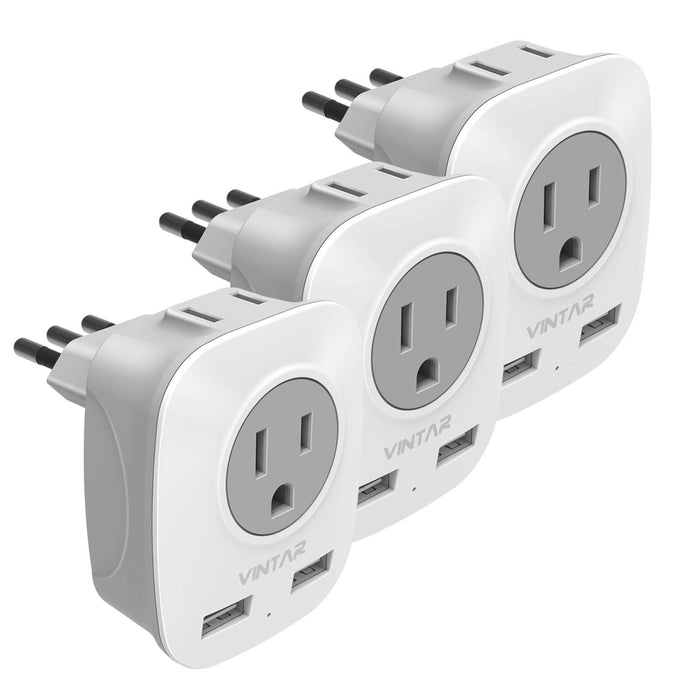 Travel Power Adapter, VINTAR 3 Grounded Plug with —