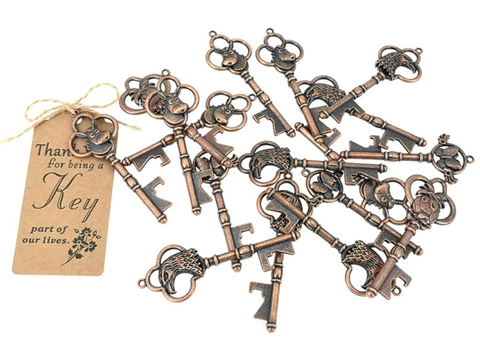 40pcs Skeleton Key Bottle Opener Wedding Party Favor Souvenir  with Escort Tag and Jute Rope (Copper Tone,4 Styles)
