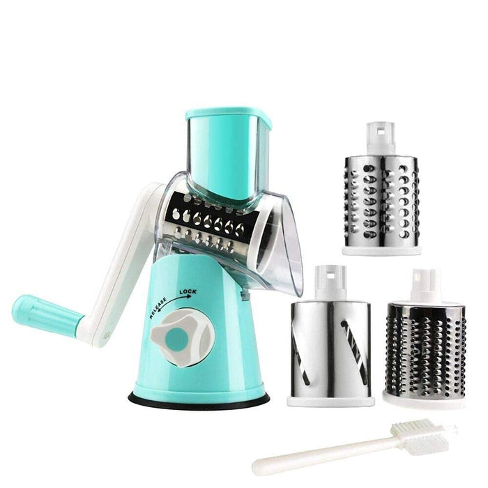 Favia Rotary Cheese Grater with Handle - Food Shredder with 3 Stainless Steel Drum Blades