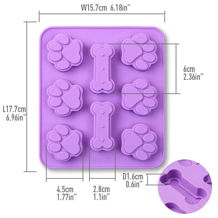 Cozihom Puppy Dog Paw and Bone 2 in 1 Silicone Molds, Food Grade, for Chocolate, Candy, Pudding, Jelly, Dog Treats. 5 Packs
