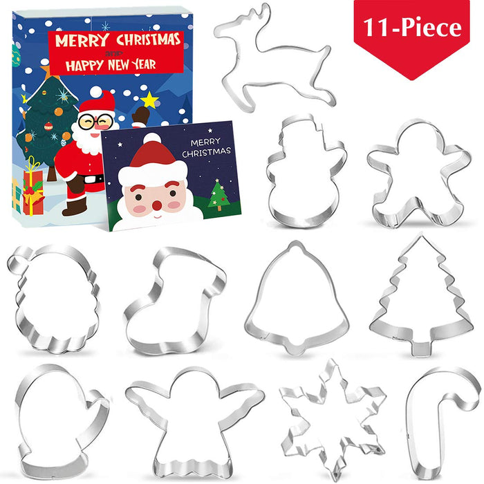Christmas Shapes Cookie Cutters Set of 11, Gingerbread Man Snowflake Angel Tree Reindeer Santa Snowman Stocking Mitten Bell Candy