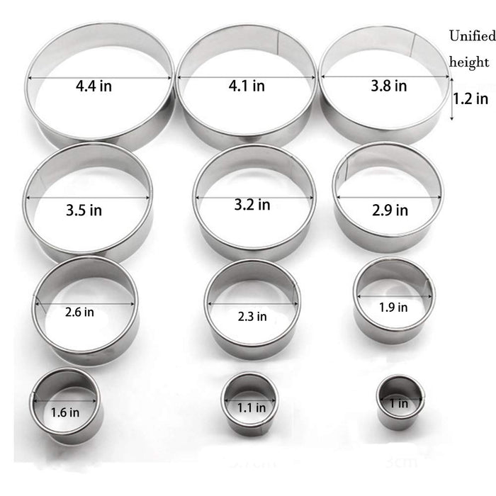 RIHAI Stainless Steel Round Cookie Cutter Set, 12 Circular Biscuit Cutters  Round Donut Ring Molds for Baking 1.2 Inch Height