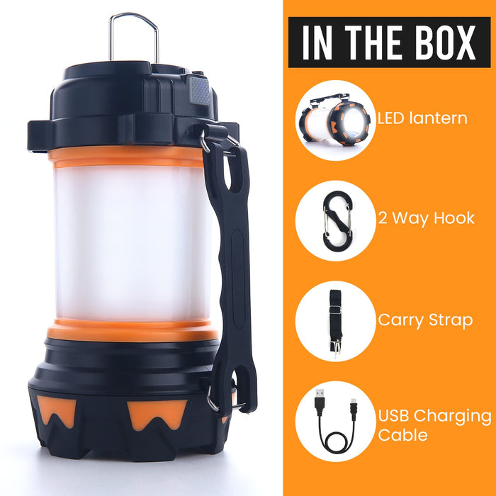 LED Rechargeable Camping Lantern, Solar Hand Crank Lantern Light with  Flashlight Mode & 2 Powerd Ways, Power Bank, USB Cable, Waterproof Light  for