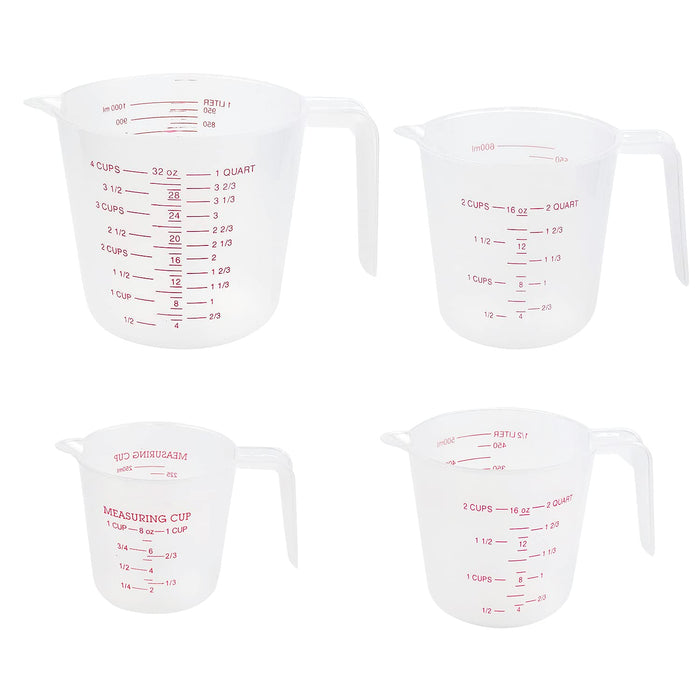 Set of 3 Plastic Measuring Cups Clear Measuring 1/2/4 Cup Capacity