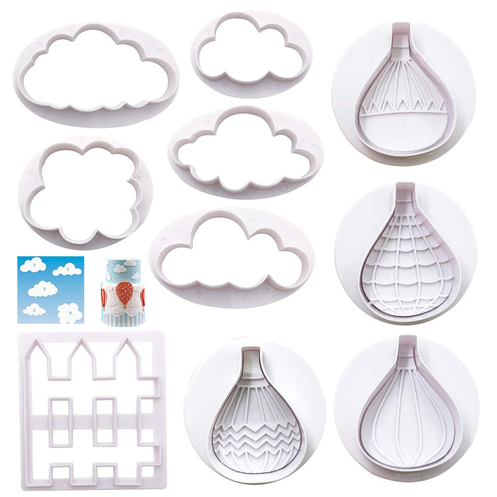 Markeny 10 Pack Cake Fondant Embossing Mold Balloon Cloud Fence Cookie Cutters Biscuit Moulds for Sugarcraft Fondant Baking Mold