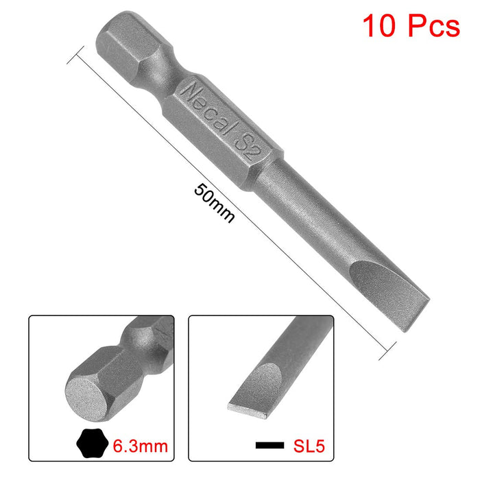 uxcell 10 Pcs 5mm Slotted Tip Magnetic Flat Head Screwdriver Bits, 1/4 Inch Hex Shank 2-inch Length S2 Power Tool